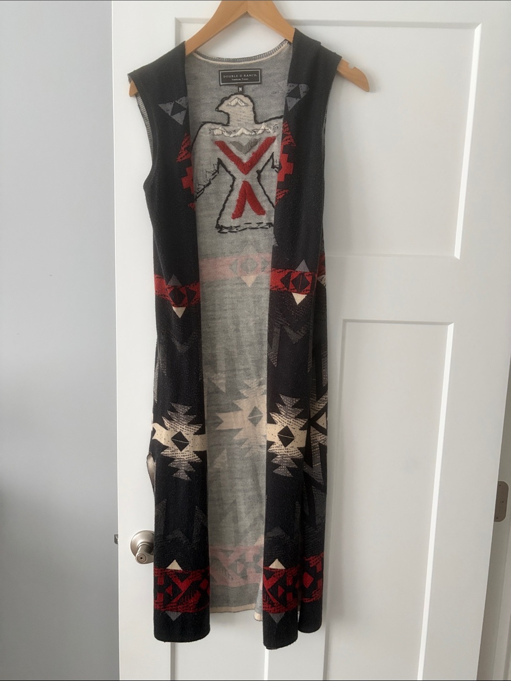 Double D Ranch Sleeveless Aztec Knit Vest in Black, Red & Cream